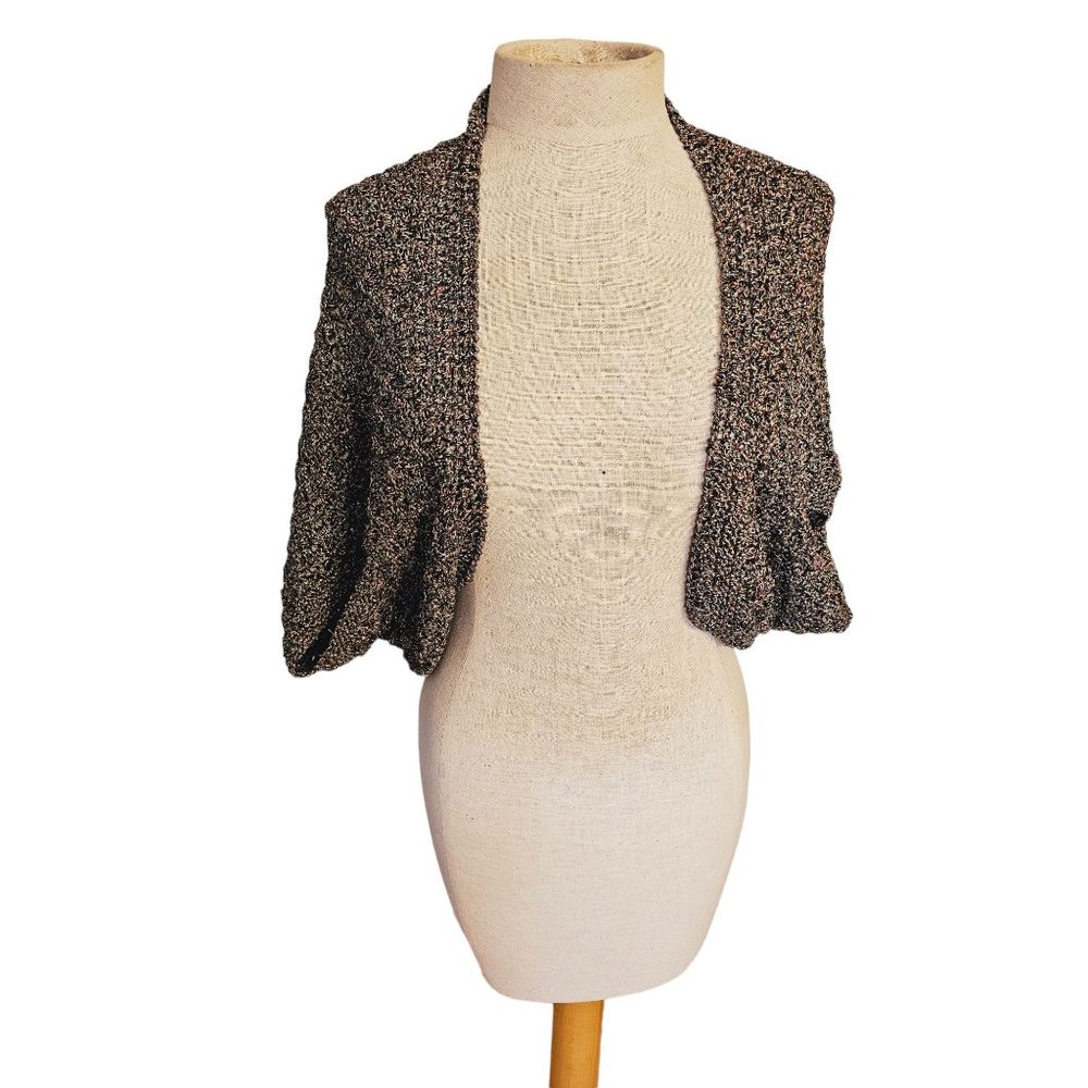 Handmade Metallic crochet Shrug bolero Medium gold‎ multi color